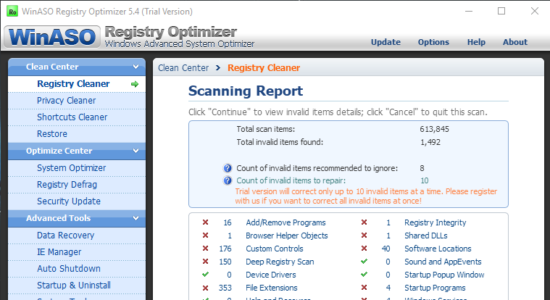 Screenshot 2 for WinASO Registry Optimizer