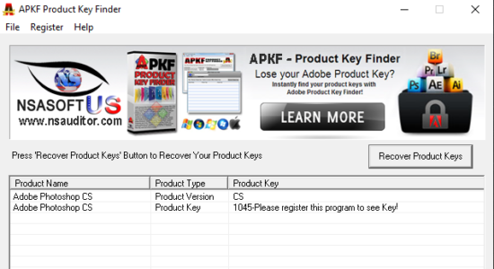Screenshot 1 for APKF Adobe Product Key Finder
